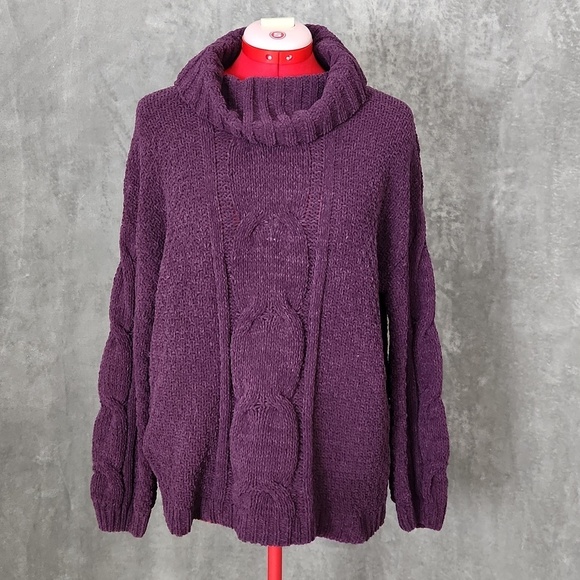 Seven7 Sweaters - Seven7 Chunky Knit Sweater Women’s Small Purple Turtleneck Cable Knit Cozy